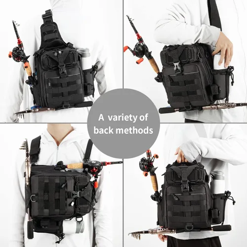 Miniatura 2 de Blisswill - Bolsa de almacenamiento para equipo de pesca al aire libre - Mochila de pesca grande resistente al agua B: negro