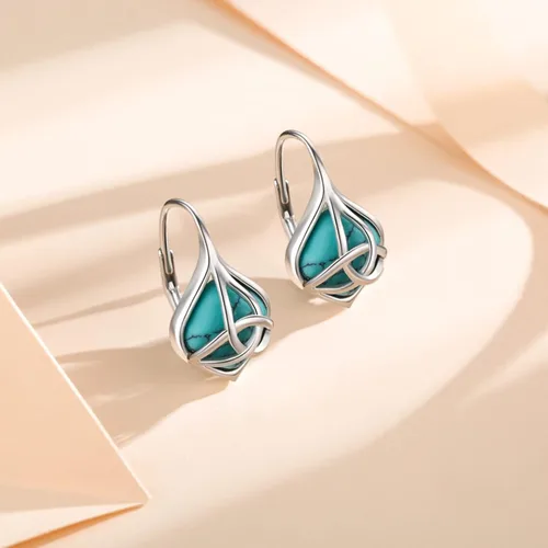 Miniatura 3 de BDL Joyas de turquesa Aretes de plata de ley turquesa natural con circonita cúbica 5A regalos de cumpleaños para ella o mamá joyería de boda