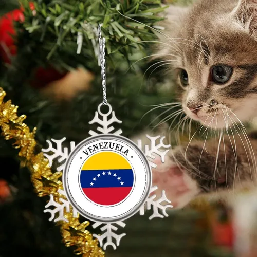 Miniatura 5 de Adornos de Navidad con la bandera de Venezuela 2022, adorno de copo de nieve, recuerdo de la ciudad del país, adornos de árbol de Navidad, regalo