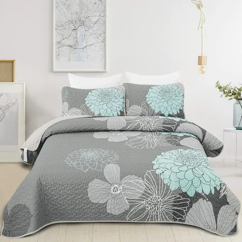 Miniatura 12 de Juego de edredón de 3 piezas con patrón floral azul marino, tamaño Queen, juego de ropa de cama reversible de microfibra con patrón de flores