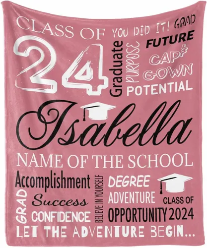 Miniatura 19 de Manta personalizada de graduación 2025 para regalo de graduación de graduado, nombre personalizado de graduado y manta escolar, manta suave y ligera