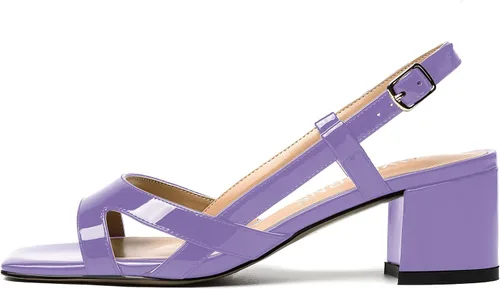 Miniatura 2 de WAYDERNS Correa ajustable para mujer, puntera cuadrada, correa de tobillo con bloque para citas, hebilla casual, puntera abierta, charol cruzado