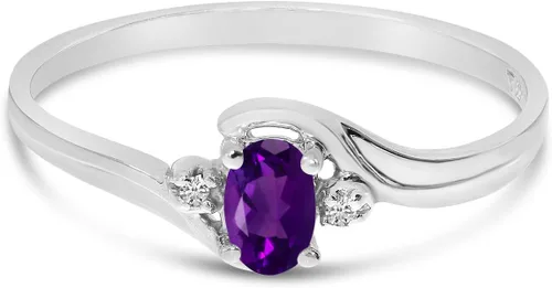 Miniatura 6 de Anillo de oro blanco de 10 quilates con amatista ovalada y diamantes