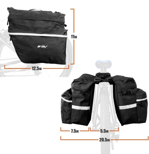 Miniatura 7 de BV, Alforjas para bicicleta con ganchos ajustables, manija para transporte, borde reflector 3M y bolsillos grandes