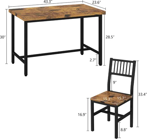 Miniatura 3 de AWQM Juego de mesa de comedor de 43.3 pulgadas para 4, mesa industrial con 4 sillas curvas, juego de mesa de cocina rectangular de 5 piezas