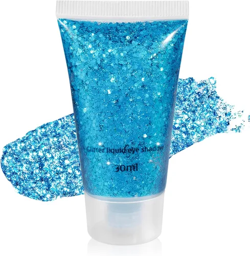 Miniatura 11 de Mysense Gel de purpurina corporal azul real, maquillaje con purpurina para el cabello de la cara para conciertos, accesorios para festivales