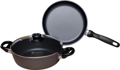 Miniatura 3 de Swiss Diamond Duo - Juego de sartenes antiadherentes con revestimiento de diamante con asas de acero inoxidable, juego de utensilios de cocina