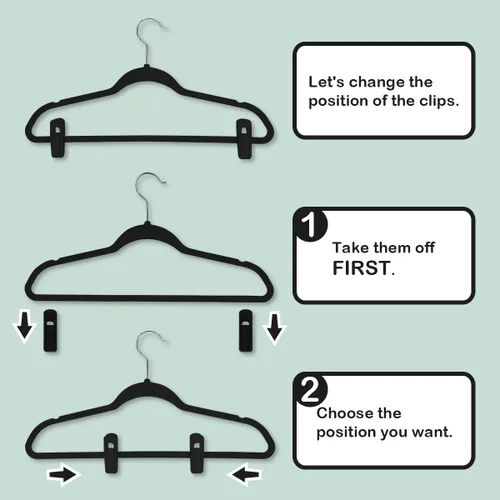 Miniatura 3 de Trgowaul Clips de terciopelo para colgar pantalones, clips de terciopelo, clips de dedo fuertes, perfectos para perchas finas de terciopelo