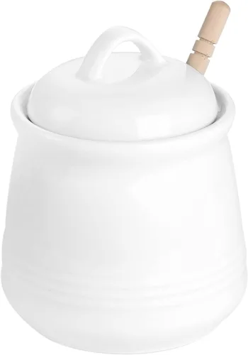 Miniatura 7 de Olla de cerámica para miel con tapa y cuchara de miel, tarro de miel de porcelana fácil de limpiar y apto para lavavajillas, 12 onzas (beige)