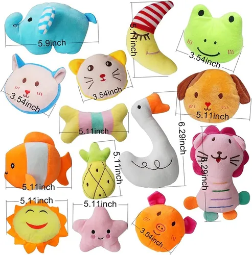 Miniatura 5 de Paquete de 27 juguetes chirriantes para cachorros, diferentes diseños, juguetes chirriantes para mascotas, lindos juguetes de peluche a granel