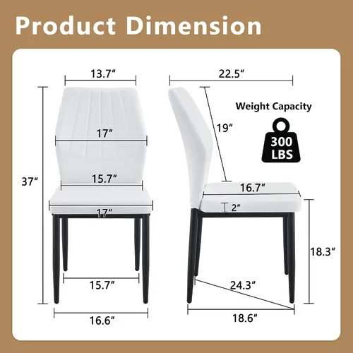 Miniatura 2 de Juego de 4 sillas de comedor negras, modernas sillas de cocina de piel sintética con cojín suave y patas de metal negro, impermeables y fáciles