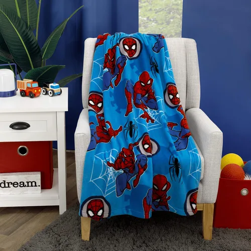 Miniatura 4 de Disney Marvel Spiderman Wall Crawler - Manta para niños pequeños, color rojo, blanco y azul