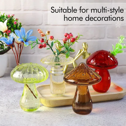 Miniatura 3 de 4 jarrones de vidrio con forma de hongo, macetas hidropónicas transparentes, plantas de flores para centro de mesa decorativo, decoración de mesa, 4