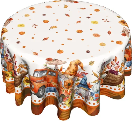 Miniatura 13 de Giwawa Mantel redondo de calabaza de otoño de 60 pulgadas, lavable, tela de poliéster impermeable, decorativo, para fiestas en el hogar