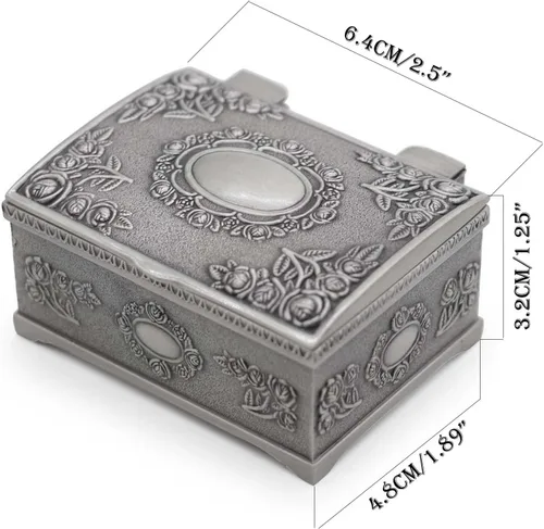 Miniatura 4 de Caja de joyería de metal vintage rectangular pequeña, caja de regalo para niñas, damas y mujeres