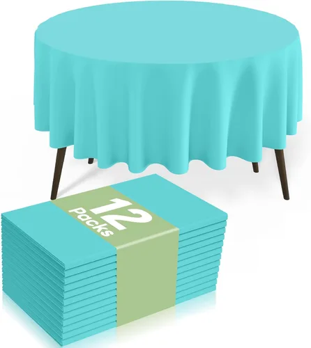 Miniatura 16 de misaya Paquete de 4 manteles desechables de plástico, mantel redondo impermeable de 84 pulgadas, a prueba de fugas y resistentes manteles Azul