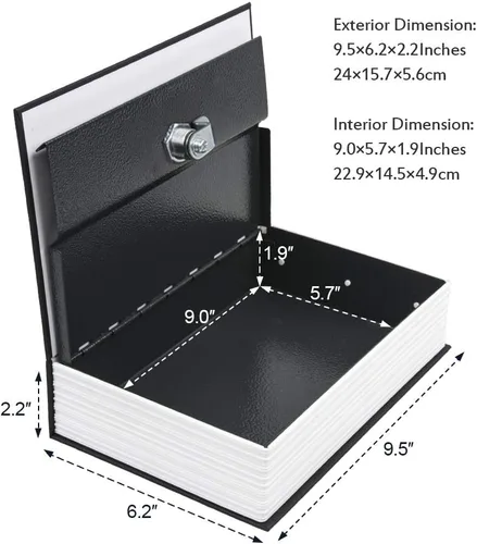 Miniatura 8 de KYODOLED Caja fuerte de metal portátil con cerradura de llave, libro secreto oculto, libro secreto seguro, libro de desviación con diccionario, 9.5