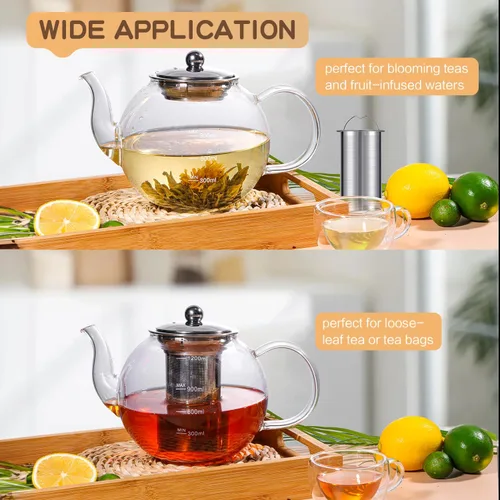 Miniatura 5 de Tetera de vidrio, Zpose 1200 ml/40 oz de tetera con infusor de acero inoxidable extraíble, tetera de vidrio transparente con línea de escala, tetera
