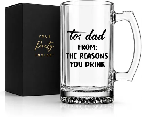 Your Dream Party Shop Taza de vidrio de cerveza con texto en inglés "To Dad From the Reasons You Drink", de 16 onzas, regalos divertidos para papá,