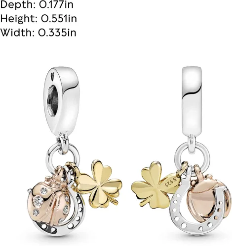 Miniatura 5 de PANDORA Joyería colgante de herradura trébol y mariquita en plata de ley oro de 18 quilates y oro rosa de 14 quilates Metal Circonita cúbica