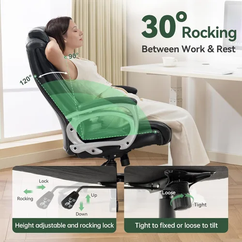 Miniatura 5 de Vogue Furniture Direct Silla de Oficina Grande y Alta 500 libras, Silla de Escritorio de Cuero PU de Respaldo Alto para Trabajo Pesado, Silla