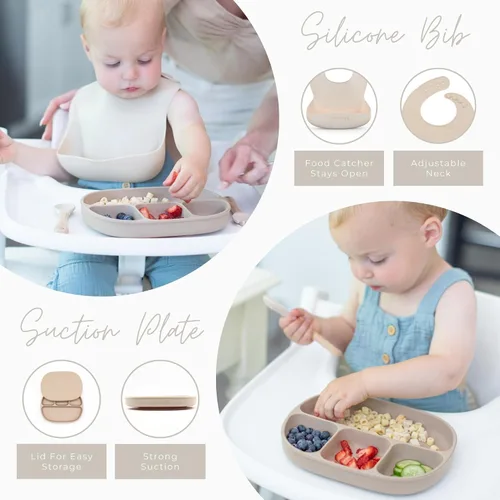 Miniatura 4 de Juego de alimentación para bebés, juego de regalo imprescindible para bebés, suministros de destete para bebés, juego de alimentación de silicona