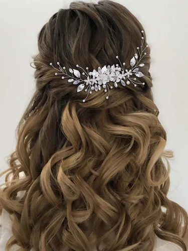 Miniatura 4 de GORAIS Accesorio para el cabello de novia para boda, diseño de flores de vid y diamantes de imitación, accesorio para el cabello para mujer
