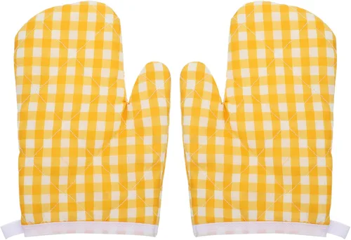 2 guantes de horno para niños para jugar a la cocina, guantes para horno de microondas, guantes de cocina para hornear, a cuadros amarillos para