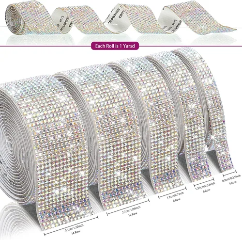 Miniatura 2 de 5 rollos de cinta autoadhesiva de diamantes de imitación con cristal, cinta de diamantes bling con pegatinas de 2 mm para manualidades, bodas