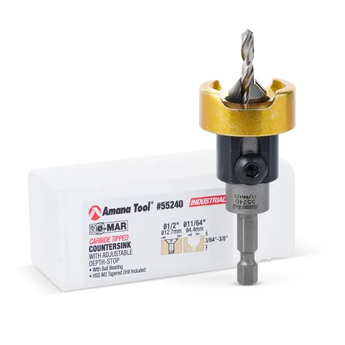 Miniatura 7 de Amana Tool Avellanador de 82 grados con tope de profundidad de broca y rodamiento de bolas sin empuje, 55225, taladro de 3/8 D x 3/32 de profundidad