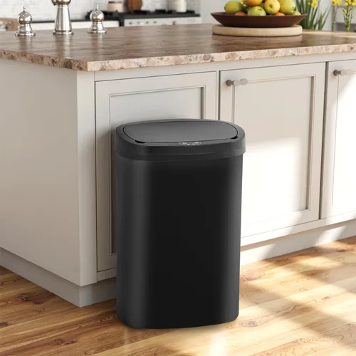 Miniatura 3 de BestOffice Papelera de 13 galones de plástico con tapa Negro oscuro Bote de basura automático sin contacto Control de olores Diseño