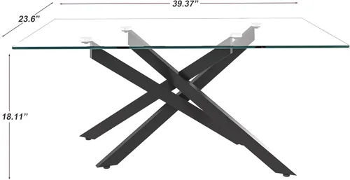 Miniatura 2 de Mesa de centro de cristal para sala de estar, moderna rectangular con parte superior de vidrio templado transparente y patas de metal, mesas de Negro