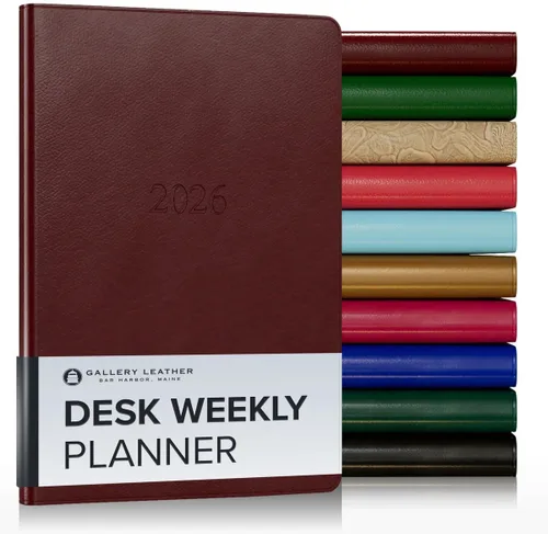Miniatura 200 de Gallery Leather Agenda semanal y mensual grande 2025-2026, agenda y cuaderno con elegantes bordes de página dorados dorados, 12 meses, cactus Cactus