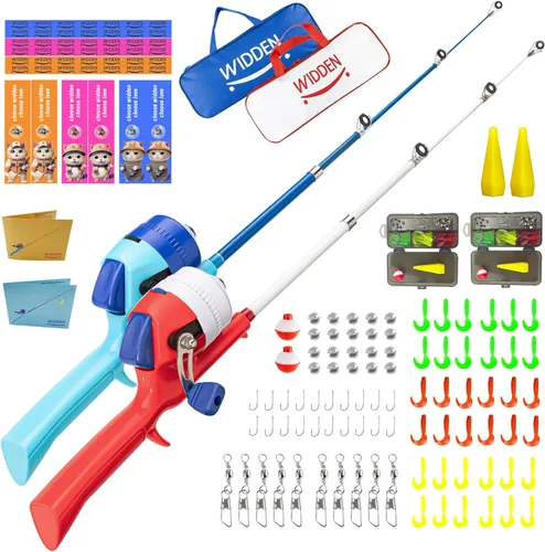 Miniatura 15 de Caña de pescar para niños, caña de pescar telescópica, caña de pescar plegable para niños y carrete con caja de aparejos, línea de pesca, flotador
