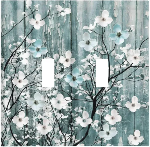 Miniatura 136 de Cubierta de interruptor de luz de 3 cuadrillas con diseño de flores azules púrpuras, cubierta de placa de pared de triple palanca, arbustos florales