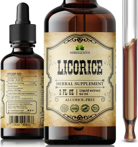 HERBALICIOUS Extracto de raíz de regaliz (Glycyrrhiza glabra) - Extracto de hierbas líquido orgánico, 2 onzas líquidas, vegano, sin OMG, sin gluten