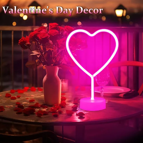 Miniatura 4 de BHCLIGHT Letrero de neón de corazón rosa, luz LED de neón para el día de San Valentín, funciona con pilas o USB, luces de corazón rosa de San