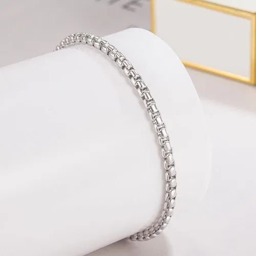 Miniatura 6 de Pulsera de plata de ley 925 para hombres y mujeres, 0.118 pulgadas, eslabones cuadrados Rolo Link, cadena redonda de 6.3 pulgadas, 6.7 pulgadas, 7