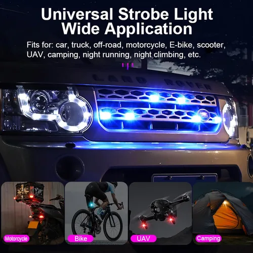 Miniatura 6 de 4 luces estroboscópicas LED RGB inalámbricas con control remoto, 8 colores, 10 modos, recargable por USB, impermeable, anticolisión, luz
