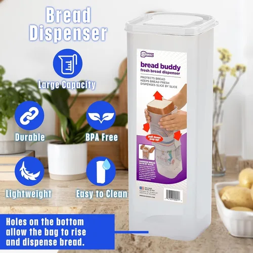 Miniatura 5 de Buddeez Bread Buddy - Recipiente hermético para almacenamiento de pan, diseño dispensador Slice by Slice, organizador perfecto para despensa, tapa