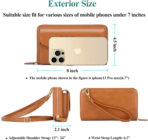 Miniatura 4 de Peacocktion Cartera para mujer con RFID, cartera cruzada de gran capacidad, 2 correas