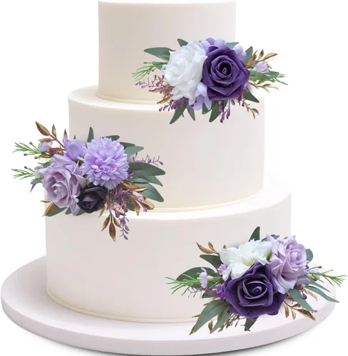 Miniatura 12 de Marriwise 3 piezas de flores prefabricadas, decoración de pastel de boda rosa baya, decoración de flores artificiales para boda, ceremonia