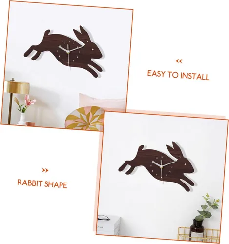 Miniatura 5 de BESPORTBLE Reloj de pared en forma de conejo Reloj de pared de madera para el hogar del niño