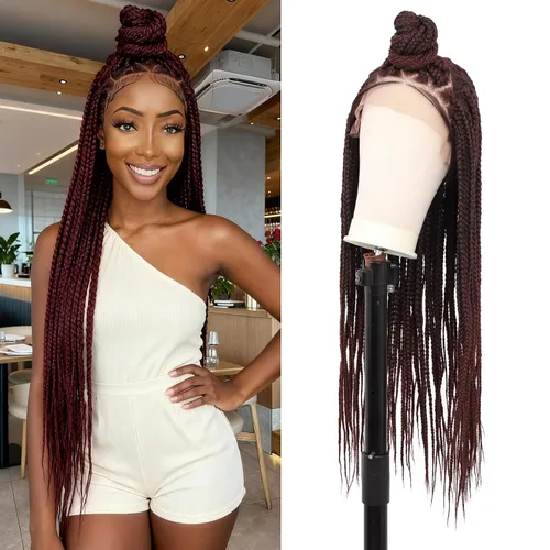 Miniatura 8 de Pelucas trenzadas de imitación sin nudos para mujer, peluca trenzada de encaje frontal, peluca trenzada con cabello de bebé, pelucas trenzadas
