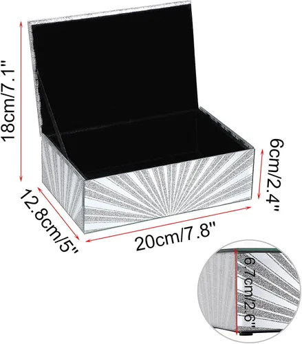Miniatura 5 de Hipiwe Joyero de espejo con patrón de sol de diamante triturado, caja grande de cristal para baratijas, caja decorativa plateada, caja de recuerdos
