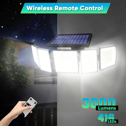 Miniatura 2 de MDCMDCM Luces solares para exteriores, sensor de movimiento impermeable, 416 LED, 3000 lúmenes, súper brillante, 3 brillo; 3 modos, iluminación