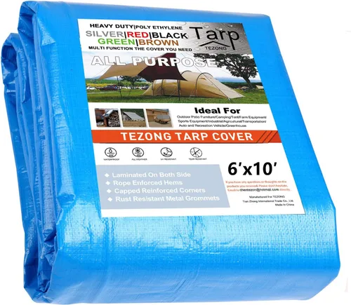 Miniatura 46 de Lonas resistentes impermeables de 4 x 5 pies, paquete de 2 lonas TEZONG negras de 0.472 in. de lona de plástico para exteriores para lluvia