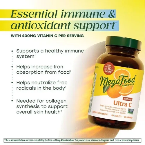 Miniatura 3 de MegaFood Ultra C 400 mg - Suplemento vegano de apoyo inmunológico de vitamina C, suplemento de vitamina C hecho con alimentos reales que incluyen