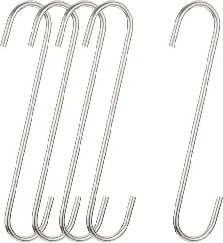 uxcell Ganchos colgantes en S, colgador de acero extra largo de 8 pulgadas (7.874 in), usos en interiores y exteriores para jardín, baño, armario,