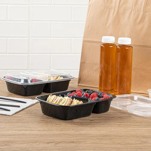Miniatura 7 de Asporto - Cajas para llevar con compartimentos de 32 onzas, 50 recipientes para preparar comidas para microondas, 2 compartimentos, con tapas